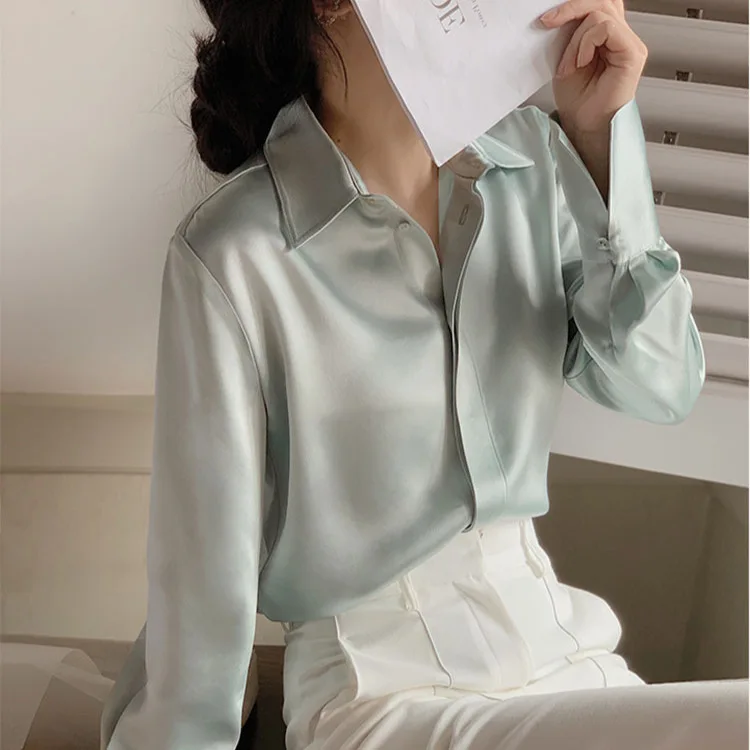 Spring Black Women's Shirts Satin Button Long Sleeve Blouses Elegant Office Ladies Clothes Female Clothing Tops Korean Fashion
Spring Black Women's Shirts Satin Button Long Sleeve Blouses Elegant Office Ladies Clothes Female Clothing Tops Korean Fashion