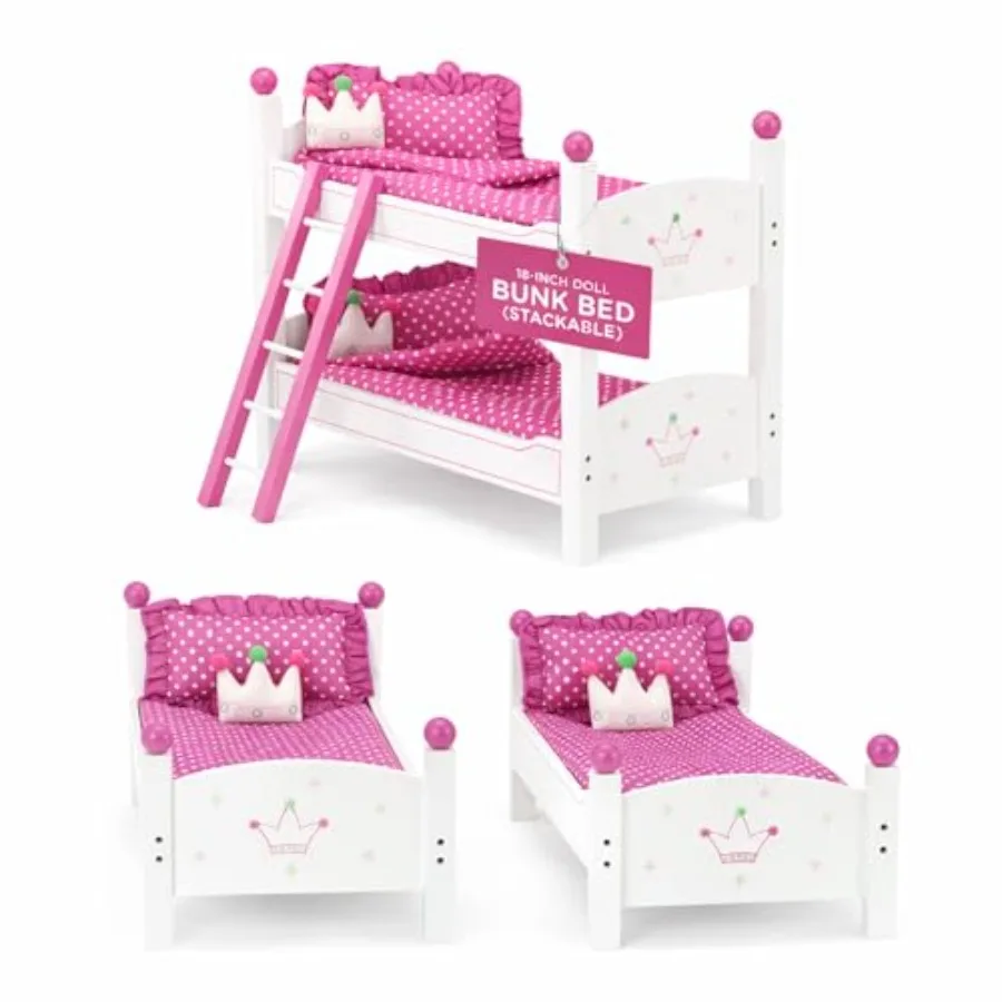 American Girl doll bunk bed set 18-inch stackable twin wooden beds with bedding, ladder safety knobs for ages 5+, natural wood
American Girl doll bunk bed set 18-inch stackable twin wooden beds with bedding, ladder safety knobs for ages 5+, natural wood