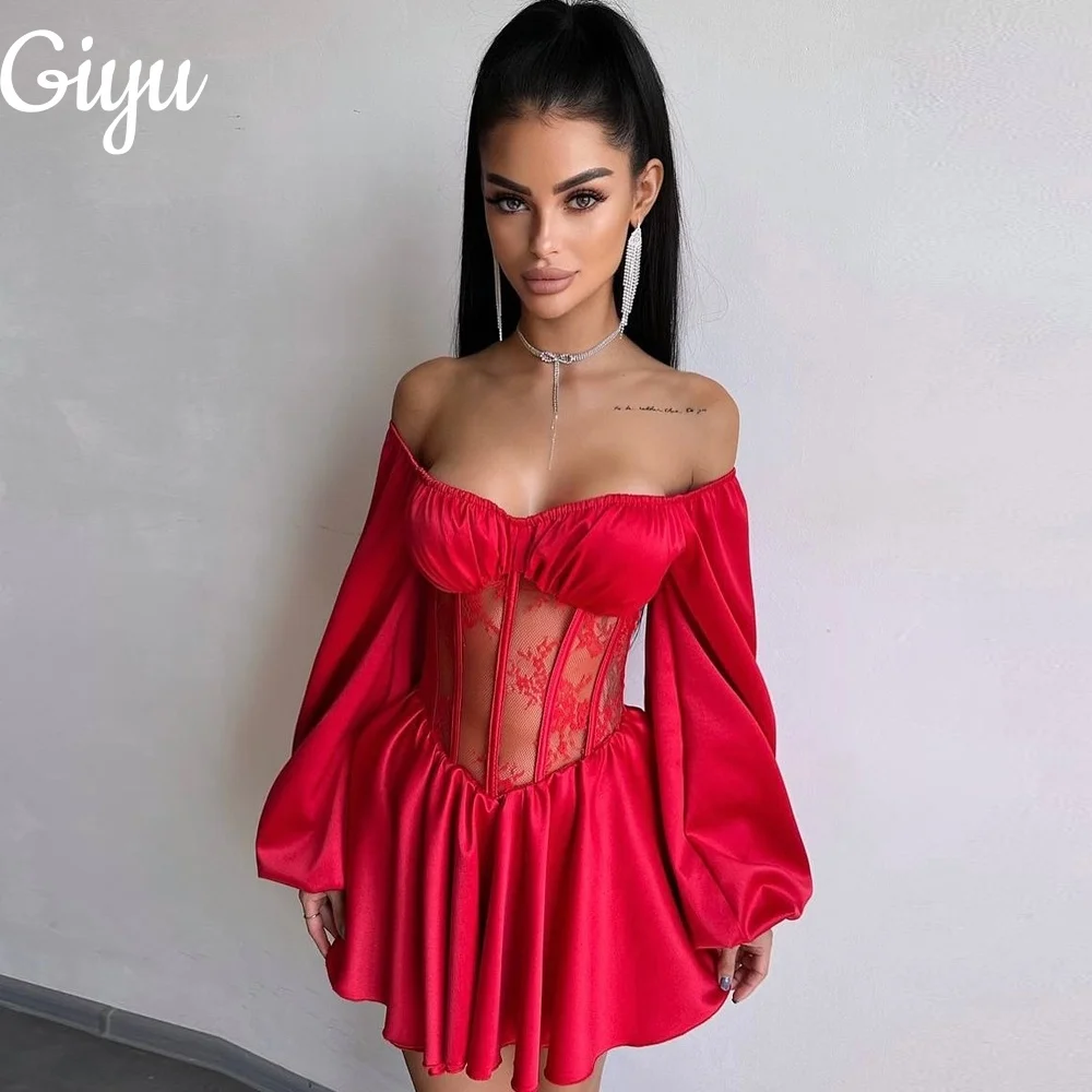 Giyu Modern Off Shoulder A-line Short Prom Dresses New Long Sleeve Cocktail Dress Perspective Customized فساتين سهرة
Giyu Modern Off Shoulder A-line Short Prom Dresses New Long Sleeve Cocktail Dress Perspective Customized فساتين سهرة