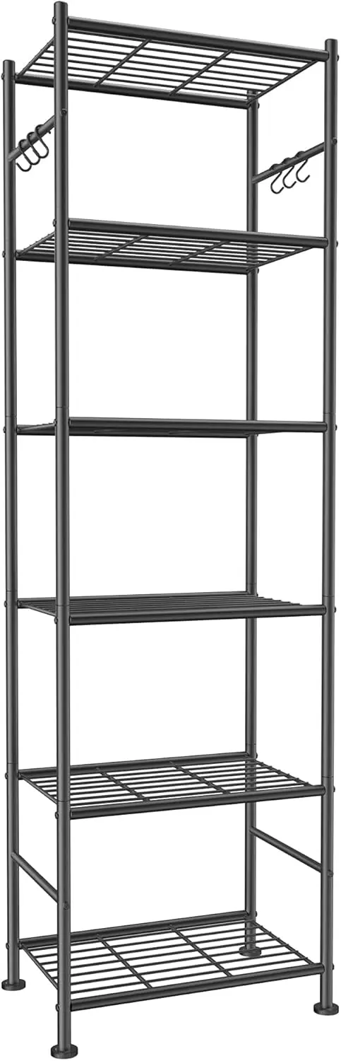 6-Tier Heavy-Duty Metal Storage Shelf with Hooks, Adjustable Feet for Garage, Bedroom, Balcony - 18.1x12.4x70.1 Inches
6-Tier Heavy-Duty Metal Storage Shelf with Hooks, Adjustable Feet for Garage, Bedroom, Balcony - 18.1x12.4x70.1 Inches