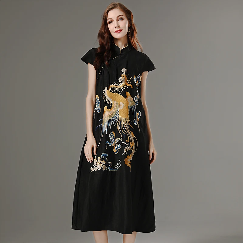 Summer High-End Customized Silk Fragrant Cloud Gauze Chinese Style Embroidery Phoenix Female Short Sleeve Loose Dress M-XXL
Summer High-End Customized Silk Fragrant Cloud Gauze Chinese Style Embroidery Phoenix Female Short Sleeve Loose Dress M-XXL