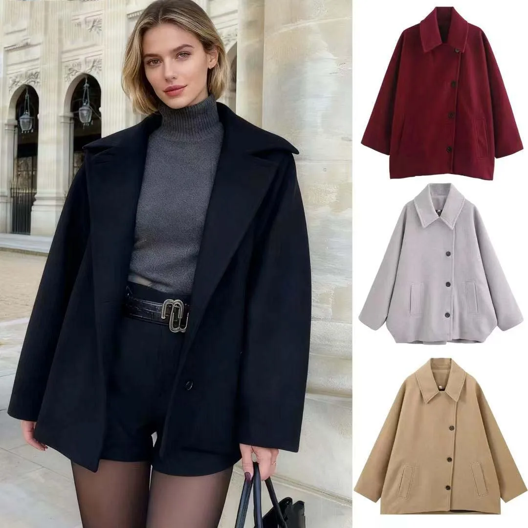 KIDCRKJ Elegant Women Spring Woollen Coat Turn Down Collar Batwing Sleeve Lady Jacket Solid Color Sinlge Breasted Female Outwear
KIDCRKJ Elegant Women Spring Woollen Coat Turn Down Collar Batwing Sleeve Lady Jacket Solid Color Sinlge Breasted Female Outwear