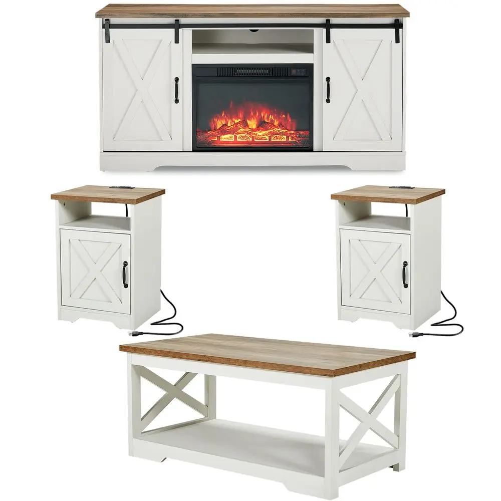 5Piece Farmhouse Table Set Includes Fireplace TV Stand, Coffee Tableamp Two End Tables with Charging Station and USB Ports, for
5Piece Farmhouse Table Set Includes Fireplace TV Stand, Coffee Tableamp Two End Tables with Charging Station and USB Ports, for