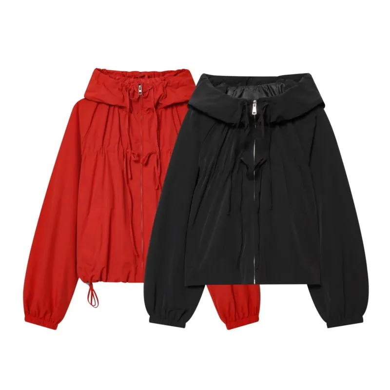 Spring Women's Nylon Jacket with Ties Casual High Neck Women Hoodie Jackets Vintage Elastic Drawstring Lady Tops Female Coats
Spring Women's Nylon Jacket with Ties Casual High Neck Women Hoodie Jackets Vintage Elastic Drawstring Lady Tops Female Coats