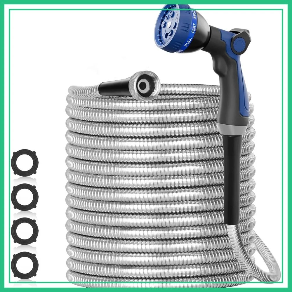 100ft 304 Stainless Steel Garden Hose, Heavy Duty Water Pipe with Nozzles, Flexible, Never Kink & Tangle, Puncture Resistant
100ft 304 Stainless Steel Garden Hose, Heavy Duty Water Pipe with Nozzles, Flexible, Never Kink & Tangle, Puncture Resistant