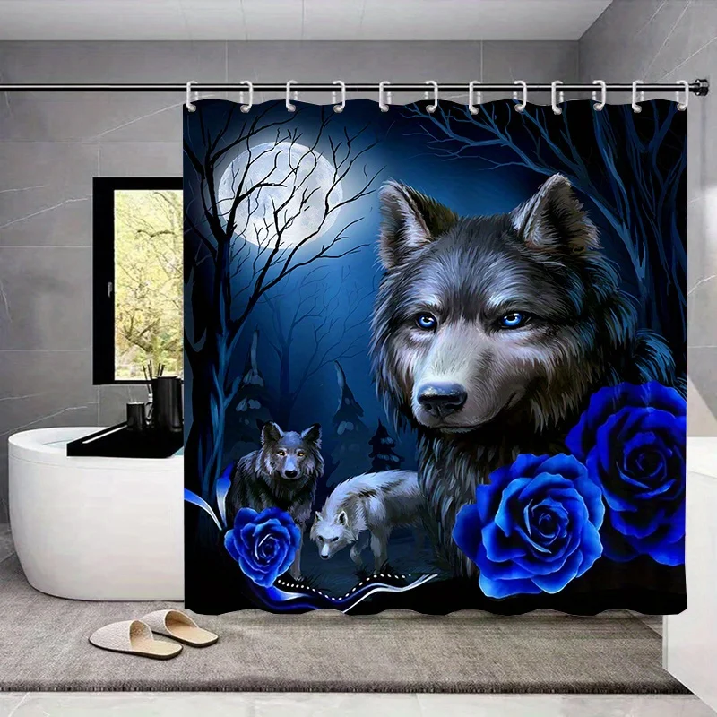 4PC Wolf & Blue Rose Shower Curtain Set - Waterproof with 12 Hooks, Non-Slip Bath Mat & Toilet Cover, Modern Bathroom Decor
4PC Wolf & Blue Rose Shower Curtain Set - Waterproof with 12 Hooks, Non-Slip Bath Mat & Toilet Cover, Modern Bathroom Decor