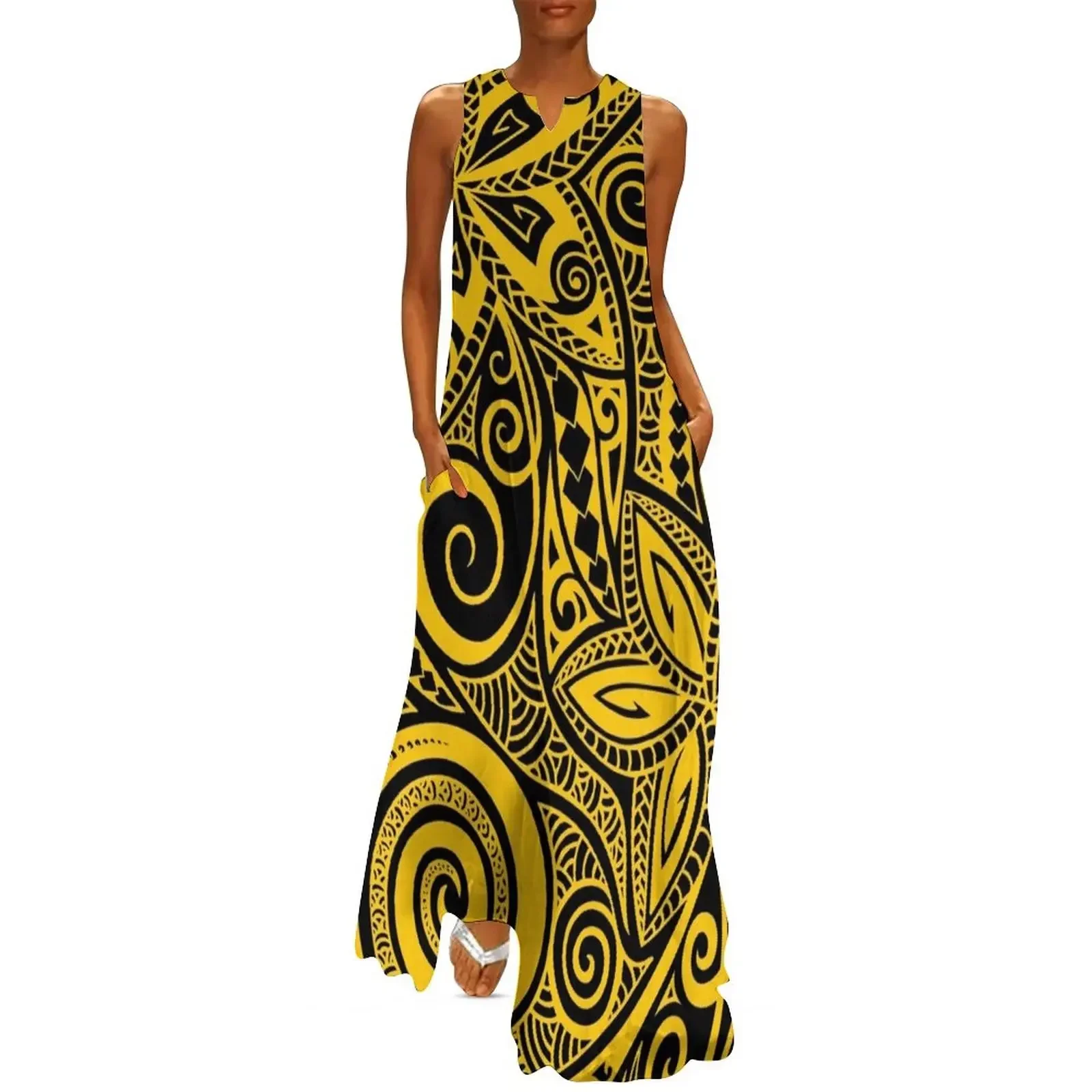 Black mustard yellow Polynesian floral design Long Dress ladies dresses for special occasion clothing women summer 2025 Dress 
Black mustard yellow Polynesian floral design Long Dress ladies dresses for special occasion clothing women summer 2025 Dress