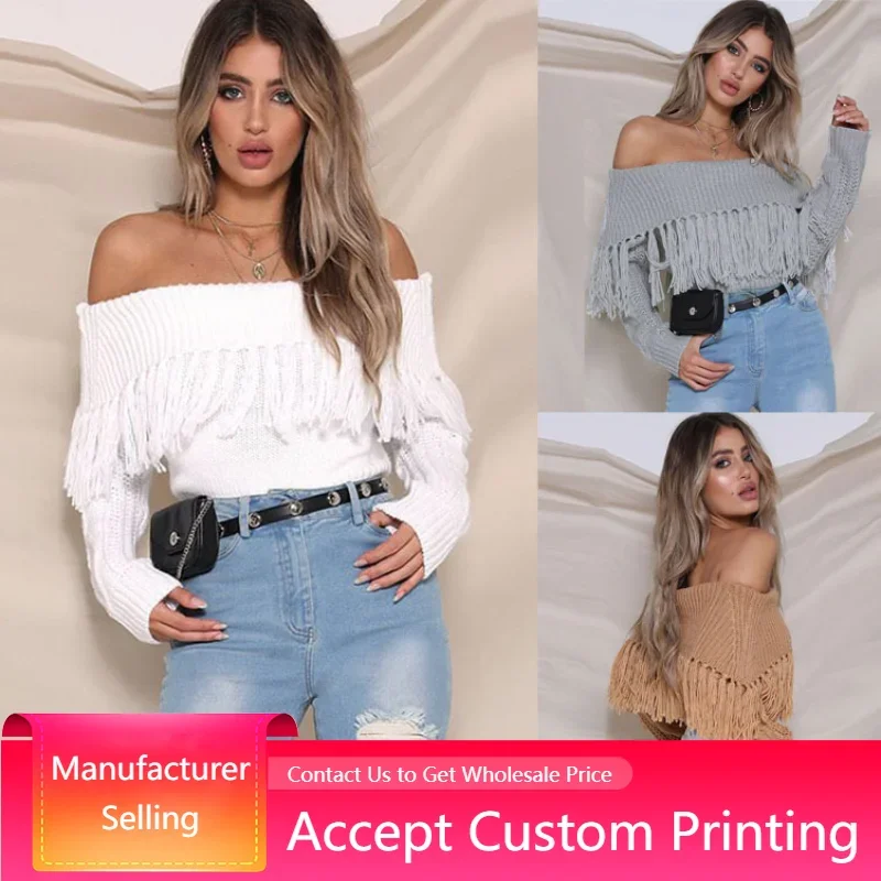 Womens Fall Winter Thick Knitted White Sexy Slash Tassel Off Shoulder Sweater Sexy Strapless One-neck Sweater Woman Pullover
Womens Fall Winter Thick Knitted White Sexy Slash Tassel Off Shoulder Sweater Sexy Strapless One-neck Sweater Woman Pullover