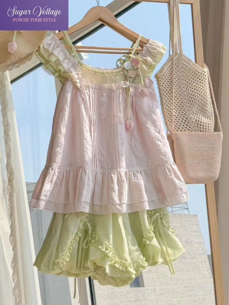 Summer Sweet Fresh 2 Piece Set Women Ruffle Sleeve Top + Bloomers Shorts Korean Fashion Casual Beach Vacation Cute Chic Outfits
Summer Sweet Fresh 2 Piece Set Women Ruffle Sleeve Top + Bloomers Shorts Korean Fashion Casual Beach Vacation Cute Chic Outfits