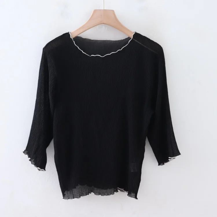 Summer New round Ne Pullover Thin Pleated Elastic Slimming Women's Color Personali Thin irt Polyester Fiber 00% 
Summer New round Ne Pullover Thin Pleated Elastic Slimming Women's Color Personali Thin irt Polyester Fiber 00%