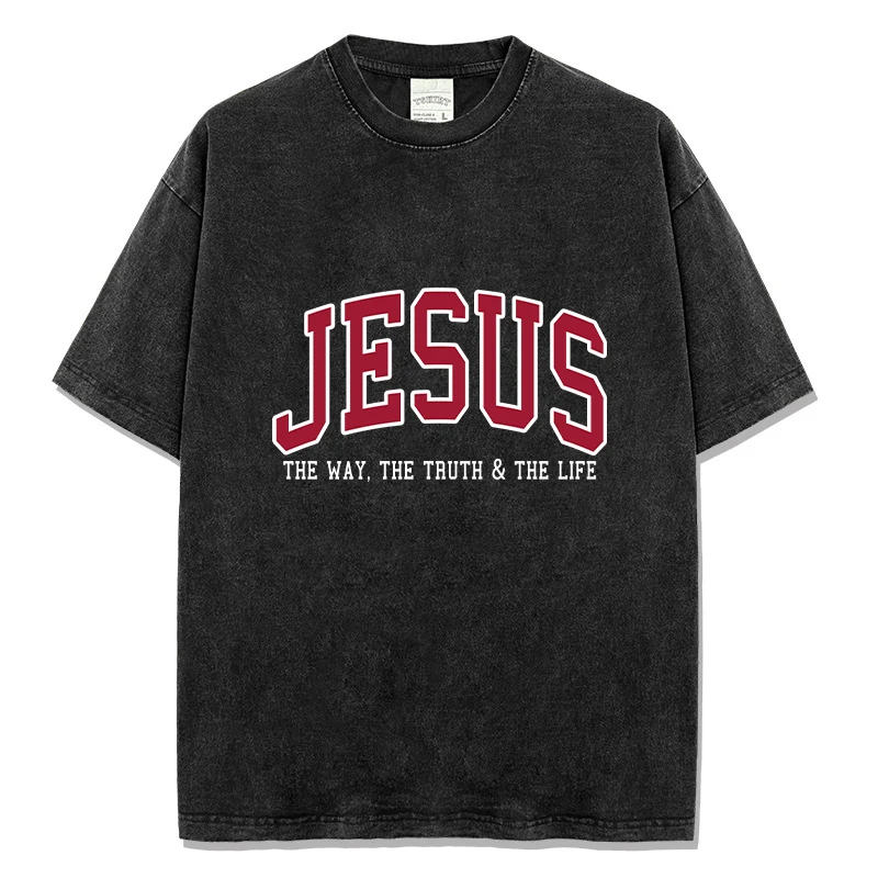 Summer Men's Casual T-shirt Washed Color Jesus Print Designer Short Sleeve T Shirts Pure Cotton Comfortable Male Faith Tops
Summer Men's Casual T-shirt Washed Color Jesus Print Designer Short Sleeve T Shirts Pure Cotton Comfortable Male Faith Tops