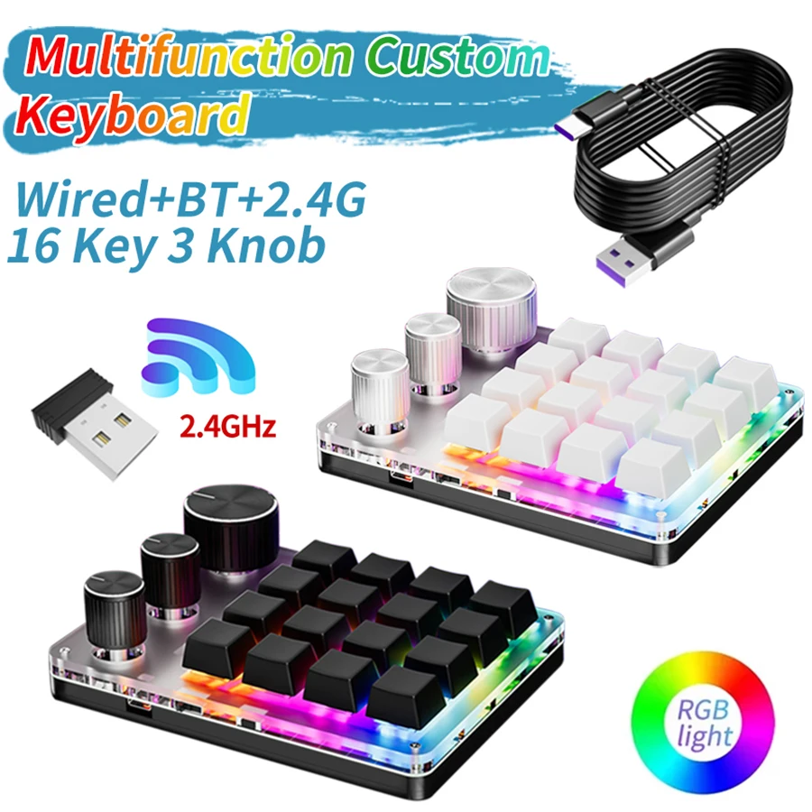 3 Modes Custom Mechanical Keyboard 16 Key 3 Knobs USB 2.4G Customize Bluetooth Knob Volume Button Knob Programming Macro Gaming
3 Modes Custom Mechanical Keyboard 16 Key 3 Knobs USB 2.4G Customize Bluetooth Knob Volume Button Knob Programming Macro Gaming