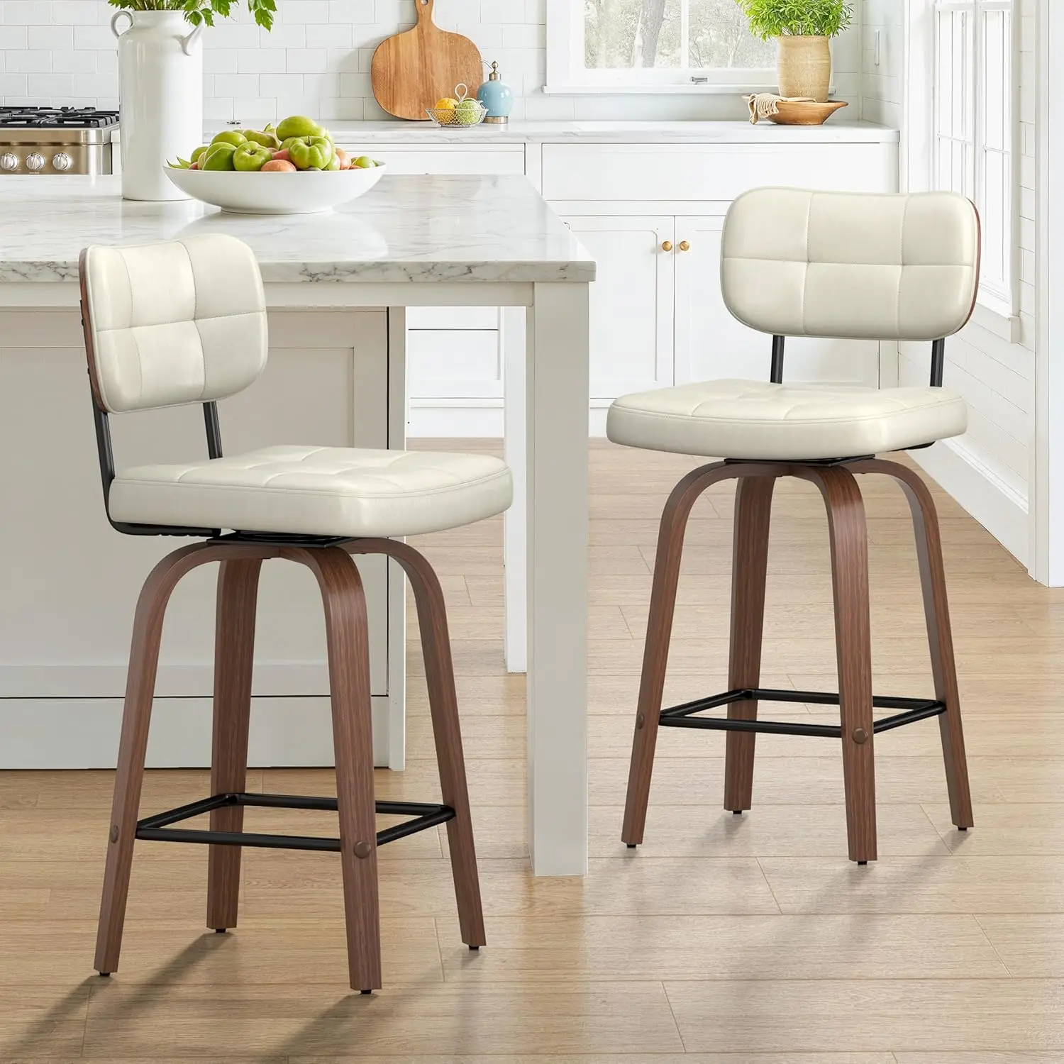 Swivel Bar Stools Set of 2 26 Inch PU Leather Counter Height Stools Bentwood Back and Frame Bar Stools for Kitchen Island Beige
Swivel Bar Stools Set of 2 26 Inch PU Leather Counter Height Stools Bentwood Back and Frame Bar Stools for Kitchen Island Beige