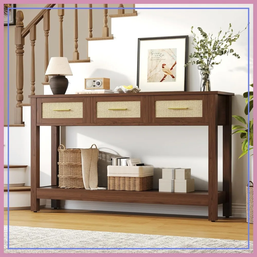 47" Rattan Console Table with Drawers, Narrow Entryway Sofa Table for Living Room, Hallway, Boho
47" Rattan Console Table with Drawers, Narrow Entryway Sofa Table for Living Room, Hallway, Boho