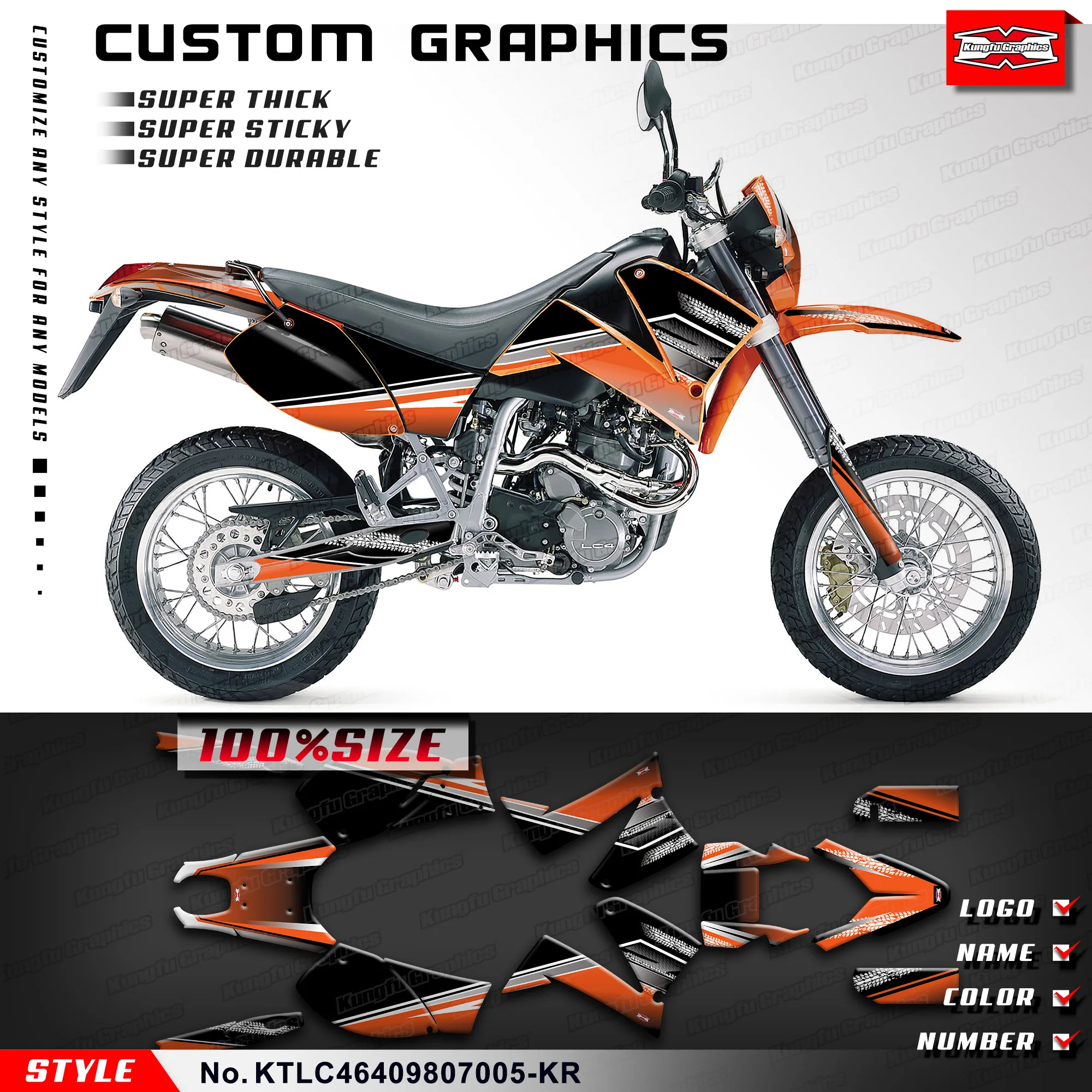 KUNGFU GRAPHICS Dirt Bike Decals Stickers Complete for KTM LC4 640 1998-2007 Rebuilding, KTLC46409807005-KR
KUNGFU GRAPHICS Dirt Bike Decals Stickers Complete for KTM LC4 640 1998-2007 Rebuilding, KTLC46409807005-KR