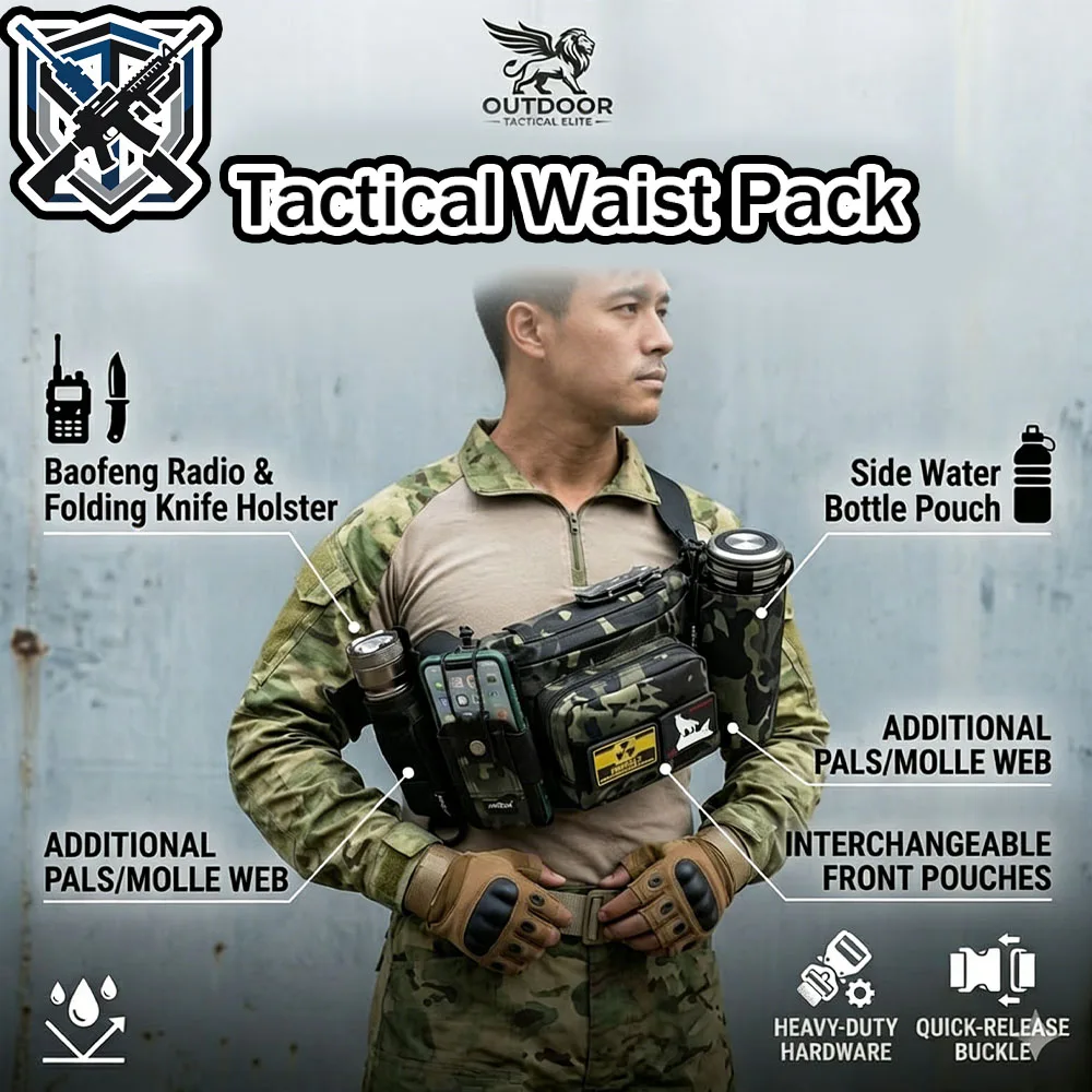 Tactical Camo Waist Bag Waterproof Wear Resistant Fanny Pack for Hiking Camping Cycling Outdoor Adventures with Large Capacity
Tactical Camo Waist Bag Waterproof Wear Resistant Fanny Pack for Hiking Camping Cycling Outdoor Adventures with Large Capacity