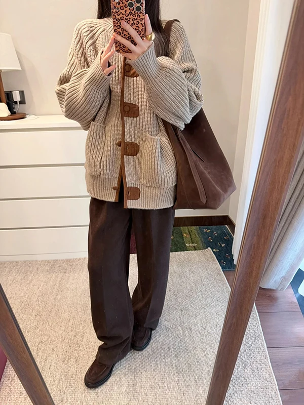 Ladies Thickened Half-High Collar Sweater Shoulder Insertion Long Coat Autumn Winter Nylon Wool Blend Open Cardigan Style
Ladies Thickened Half-High Collar Sweater Shoulder Insertion Long Coat Autumn Winter Nylon Wool Blend Open Cardigan Style