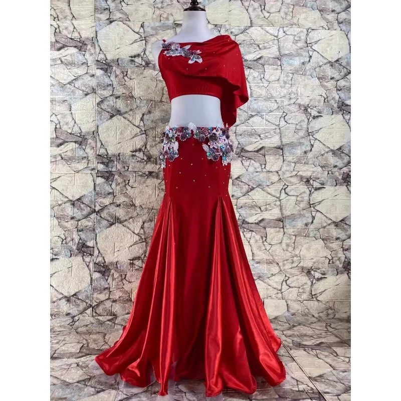 Customized Belly Dance Costumes Red Ruffle Top Bag Big Swing Skirt Performance Dress Set Eastern Dance Super Flash Dress
Customized Belly Dance Costumes Red Ruffle Top Bag Big Swing Skirt Performance Dress Set Eastern Dance Super Flash Dress