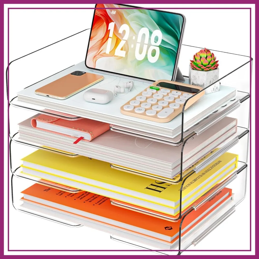 4-Tray Stackable Acrylic Paper Organizer for Letter/A4 Files, Clear Desk File Sorter for Office, Books, iPad, Notes
4-Tray Stackable Acrylic Paper Organizer for Letter/A4 Files, Clear Desk File Sorter for Office, Books, iPad, Notes