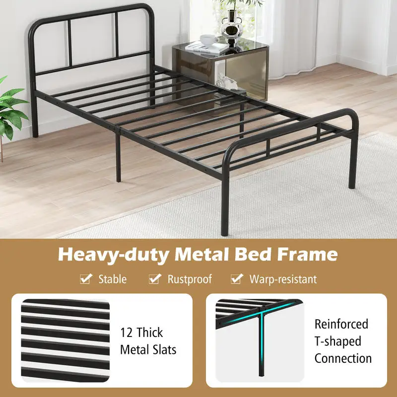 Modern Metal Bed Frame with Curved Headboard and Footboard-Twin Size
Modern Metal Bed Frame with Curved Headboard and Footboard-Twin Size