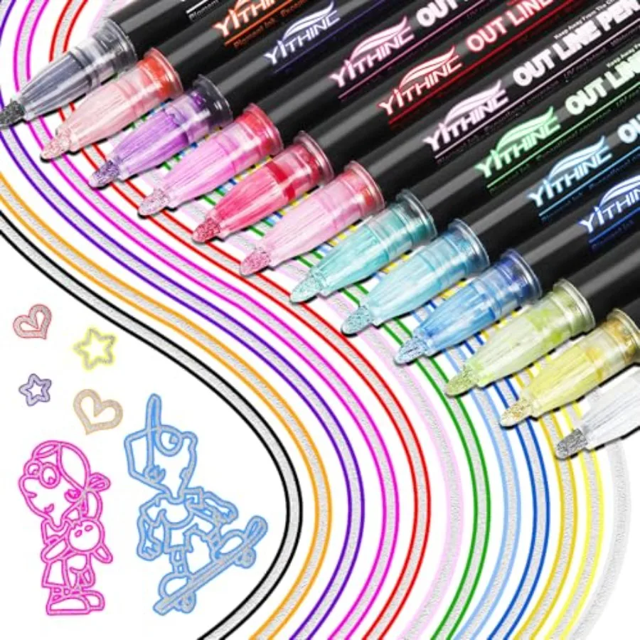 Outline Markers, 12 Metallic Shimmer Glitter Gel Pens, Tween Teen Girl Gifts Trendy Stuff, Cool Cute Art Craft School Drawing S
Outline Markers, 12 Metallic Shimmer Glitter Gel Pens, Tween Teen Girl Gifts Trendy Stuff, Cool Cute Art Craft School Drawing S