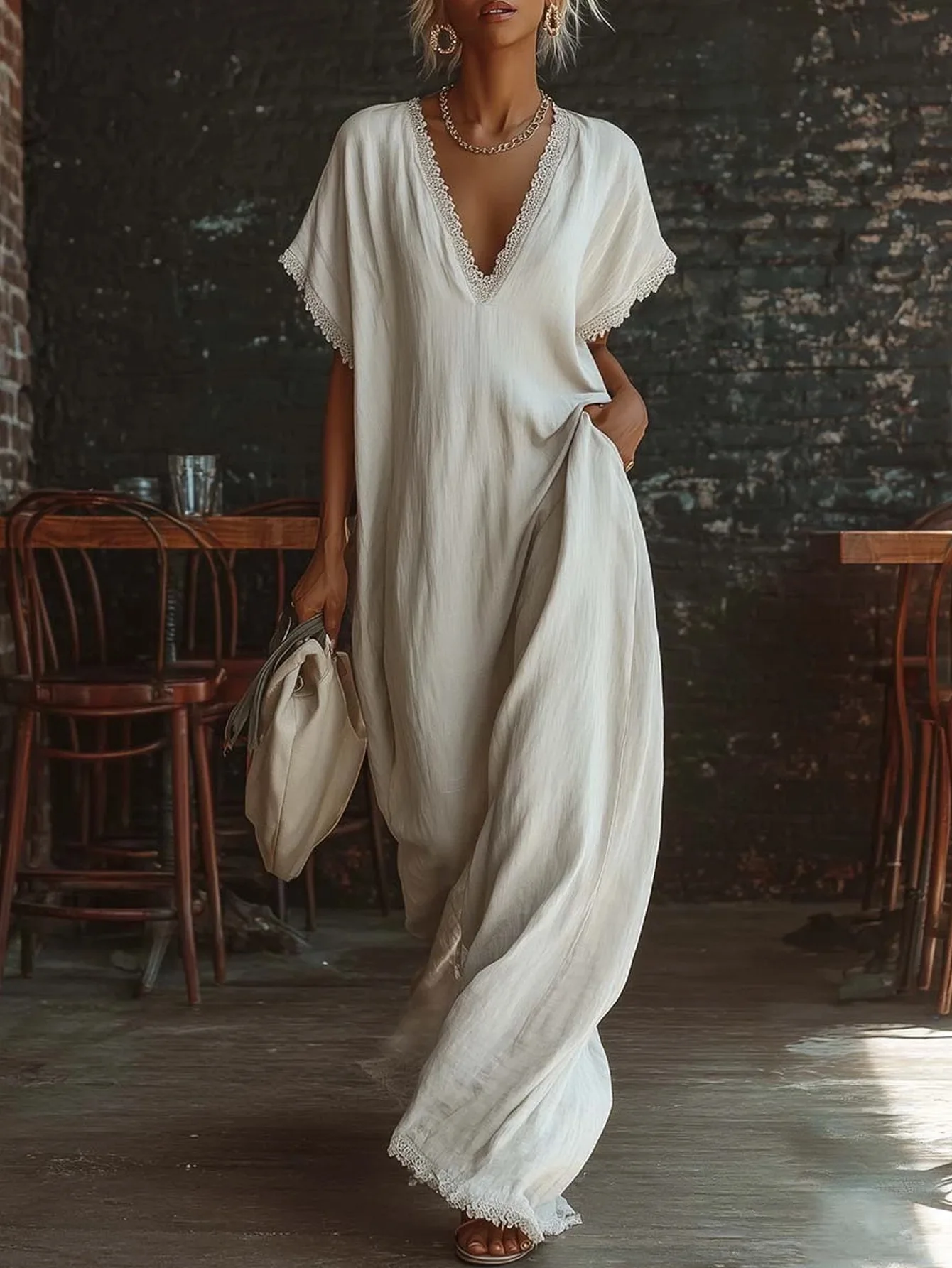 Women's Casual Dresses 2026 Trends Sexy V Neck Lace Trim Loose Maxi Dress Summer Short Sleeve Vacation Boho Long Dress Robe
Women's Casual Dresses 2026 Trends Sexy V Neck Lace Trim Loose Maxi Dress Summer Short Sleeve Vacation Boho Long Dress Robe