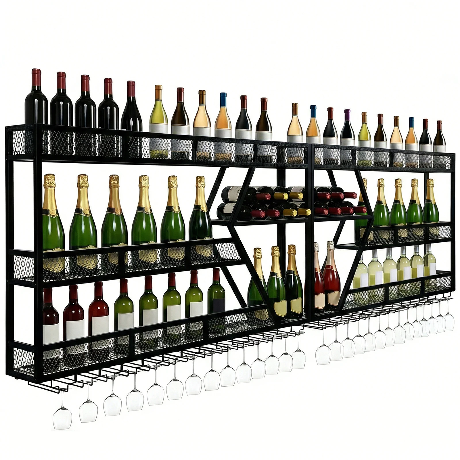 3/4 Tier Wall Mounted Wine Holder Metal Wine Storage Rack Display with Glass Holder for Home Kitchen Dining Room Coffee Shop
3/4 Tier Wall Mounted Wine Holder Metal Wine Storage Rack Display with Glass Holder for Home Kitchen Dining Room Coffee Shop