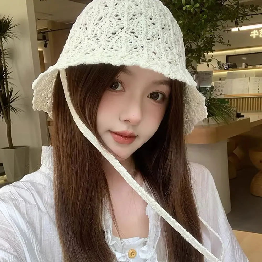 Japanese Style Hollow Out Knitted Lace Up Bucket Hat Foldable Breathable Summer Sun Hat For Women Outdoor Beach Vacation
Japanese Style Hollow Out Knitted Lace Up Bucket Hat Foldable Breathable Summer Sun Hat For Women Outdoor Beach Vacation