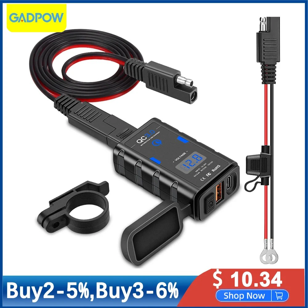 Gadpow Motorcycle USB Charger QC3.0 Type C Fast Charging Waterproof 12V Socket Adapter With Voltmeter Motorcycle Accessories
Gadpow Motorcycle USB Charger QC3.0 Type C Fast Charging Waterproof 12V Socket Adapter With Voltmeter Motorcycle Accessories