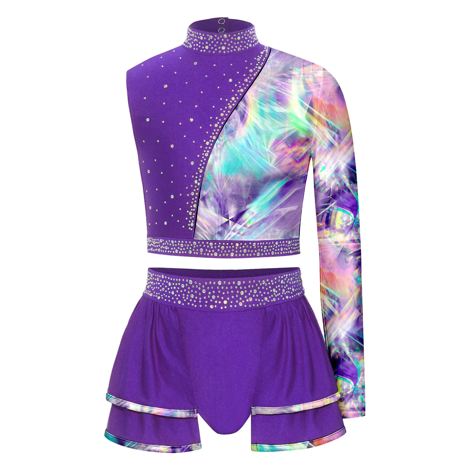 Girls Rhinestone Shiny Jazz Dance Outfit Asymmetrical Sleeve Left Long Crop Top with Skirt Stretchy Lightweight Dance Recital
Girls Rhinestone Shiny Jazz Dance Outfit Asymmetrical Sleeve Left Long Crop Top with Skirt Stretchy Lightweight Dance Recital