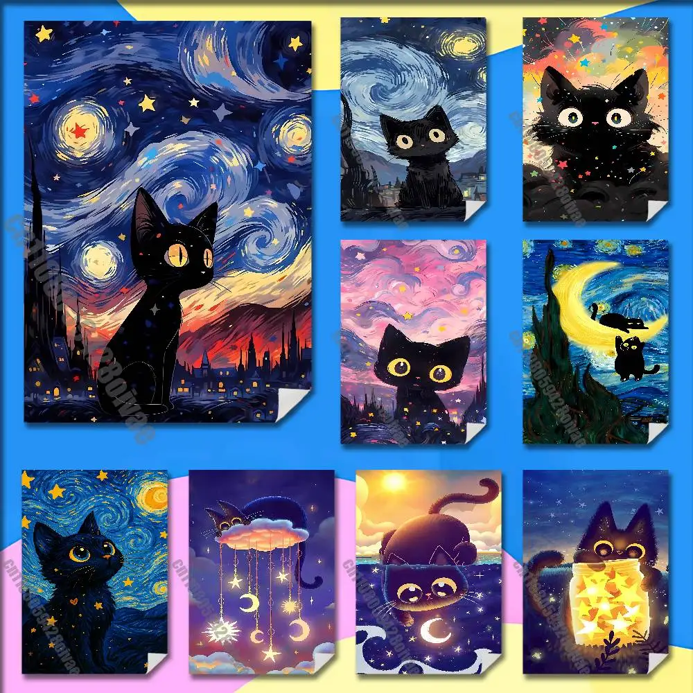 Midnight Starry Sky Cat Star Van Gogh Poster Wall Murals For Home 21x30cm Self-adhesive Decoration Sticker Playbill Cover
Midnight Starry Sky Cat Star Van Gogh Poster Wall Murals For Home 21x30cm Self-adhesive Decoration Sticker Playbill Cover