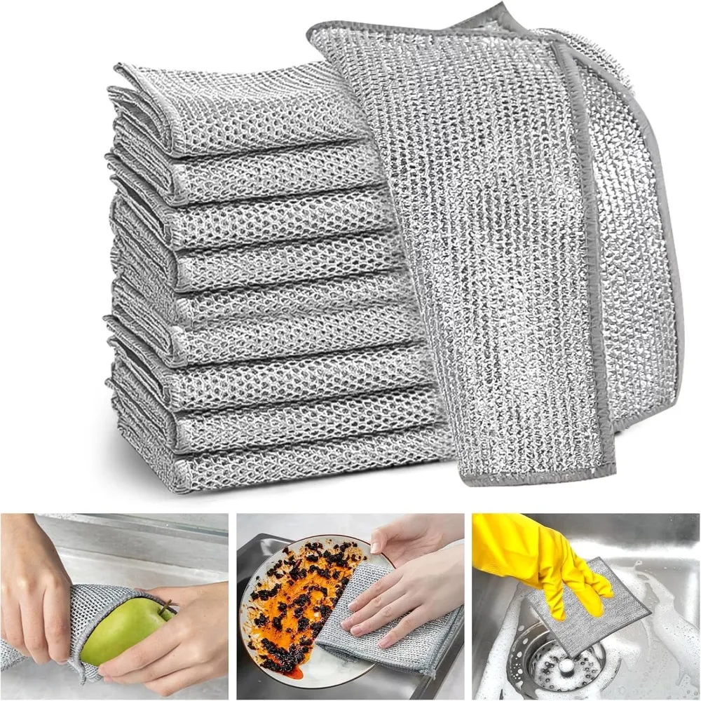 8 Pack Non Scratch Wire Dishwashing Rags Multipurpose Steel Wool Cleaning Cloths for Kitchen Dishes Sink
8 Pack Non Scratch Wire Dishwashing Rags Multipurpose Steel Wool Cleaning Cloths for Kitchen Dishes Sink