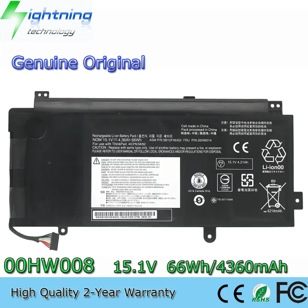 Genuine 67Wh 00HW008 00HW009 Battery for Lenovo ThinkPad S5 YOGA 15 TP00070A
Genuine 67Wh 00HW008 00HW009 Battery for Lenovo ThinkPad S5 YOGA 15 TP00070A