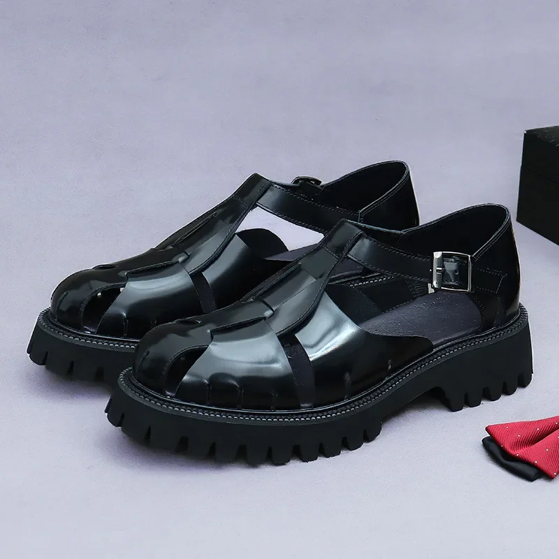 4.5Cm Thick Sole Heightening Sandals Men's Glossy Cowhide Buckle Business Casual British Genuine Leather Summer Sandals for Men
4.5Cm Thick Sole Heightening Sandals Men's Glossy Cowhide Buckle Business Casual British Genuine Leather Summer Sandals for Men