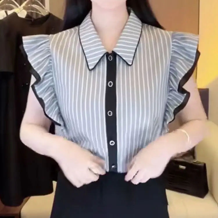 Striped Short-sleeved Shirt for Women Chic Beautiful Little Shirt Temperament Niche Design Small Flying Sleeve Top
Striped Short-sleeved Shirt for Women Chic Beautiful Little Shirt Temperament Niche Design Small Flying Sleeve Top