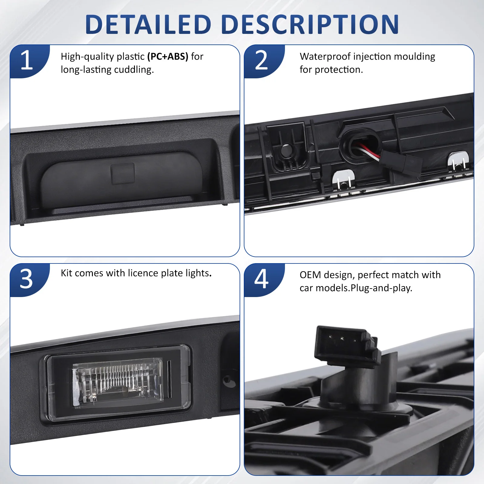 For Mini Cooper R55 R56 R57 R58 R59 2007-2014 Tailgate Grab Handle Rear Hatch Trunk Handle with License Plate Lights 51132753603