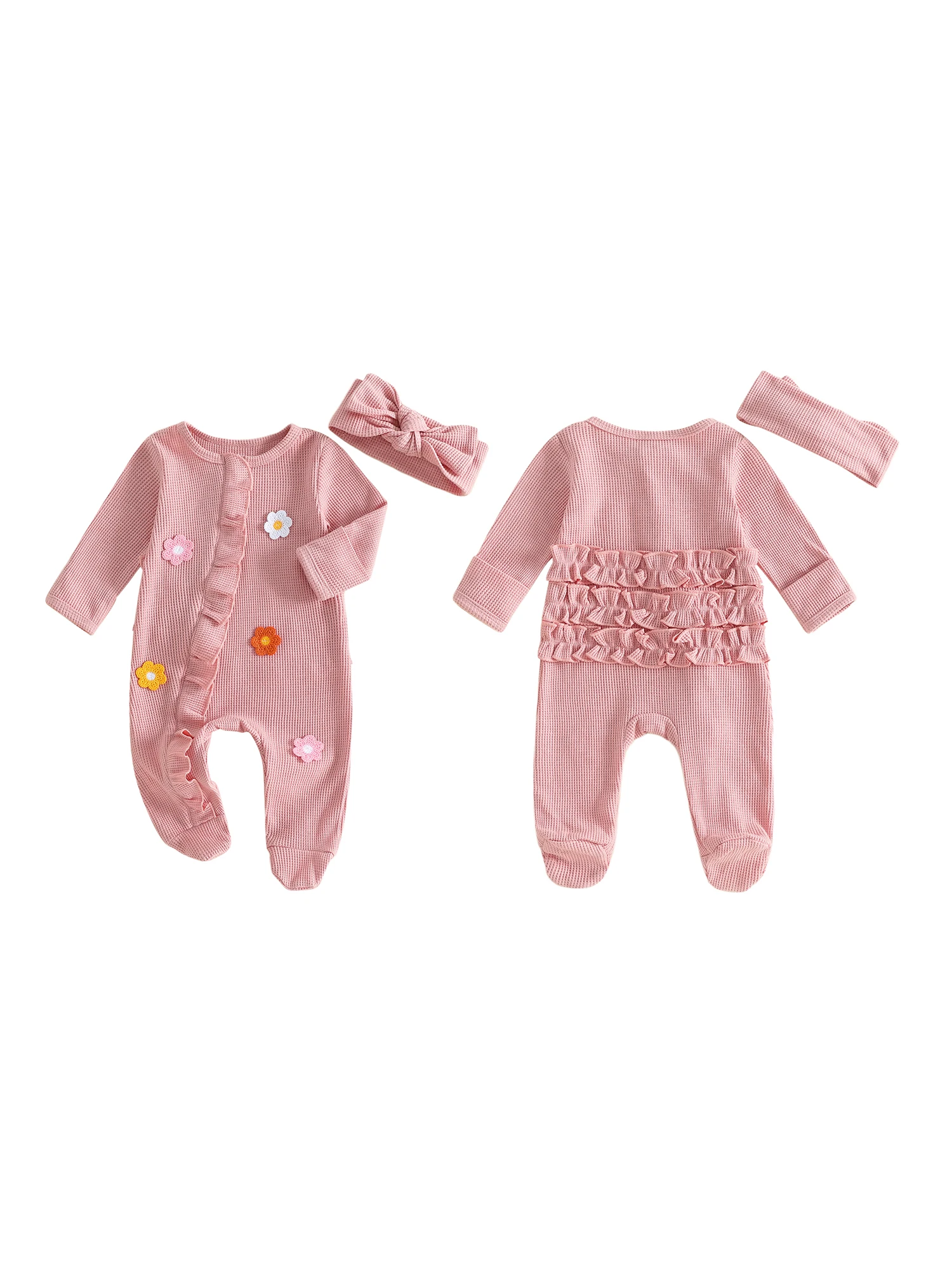 Adorable Infant Autumn Outfit with Matching Bow Headband Stylish Ruffle Detail Zip-Up Footed Romper for Baby Girl
Adorable Infant Autumn Outfit with Matching Bow Headband Stylish Ruffle Detail Zip-Up Footed Romper for Baby Girl