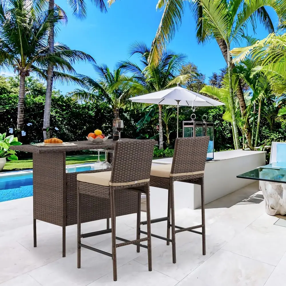 Набор из 3 плетеных бара для патио с подушками для использования на заднем дворе или у бассейна (коричневый)
Набор из 3 плетеных бара для патио с подушками для использования на заднем дворе или у бассейна (коричневый)