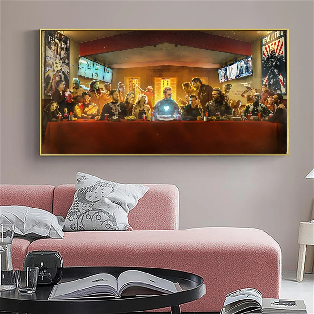 MINISO Superhero The Avengers Last Supper Canvas Poster Marvel Wall Art Canvas Painting For Kids Room Bedroom Home Decor
MINISO Superhero The Avengers Last Supper Canvas Poster Marvel Wall Art Canvas Painting For Kids Room Bedroom Home Decor