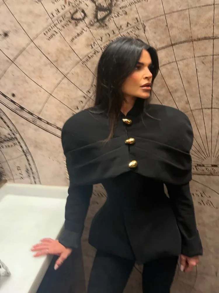 Women Black Shawl Blazer Elegant Stand Collar Waist Cinching Slim Cropped Jacket Lady Fashion Daily Commute Office Jackets 2026
Women Black Shawl Blazer Elegant Stand Collar Waist Cinching Slim Cropped Jacket Lady Fashion Daily Commute Office Jackets 2026