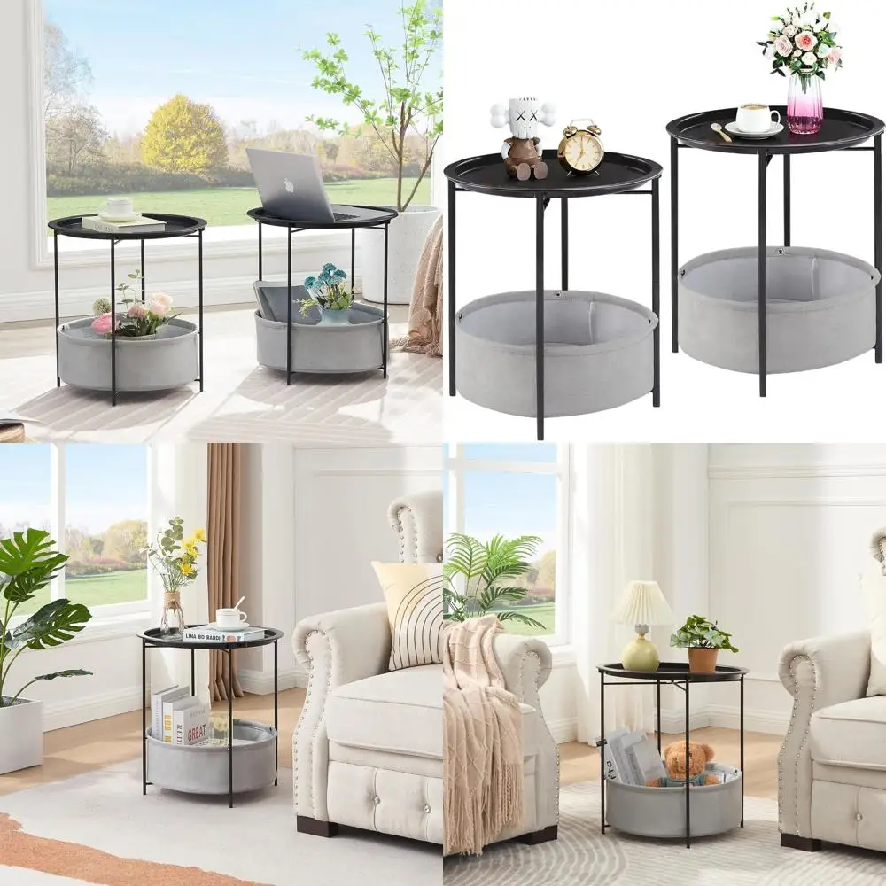Black Metal Rust-Resistant Waterproof Side Table with Fabric Basket & Removable Tray for Living Room, Balcony, Laundry - 2 Pack
Black Metal Rust-Resistant Waterproof Side Table with Fabric Basket & Removable Tray for Living Room, Balcony, Laundry - 2 Pack