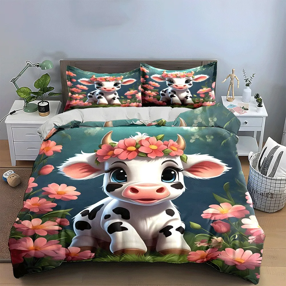 "Adorable Cow and Floral Charm" Exquisite three-piece bedding set gift for kids and adults
"Adorable Cow and Floral Charm" Exquisite three-piece bedding set gift for kids and adults