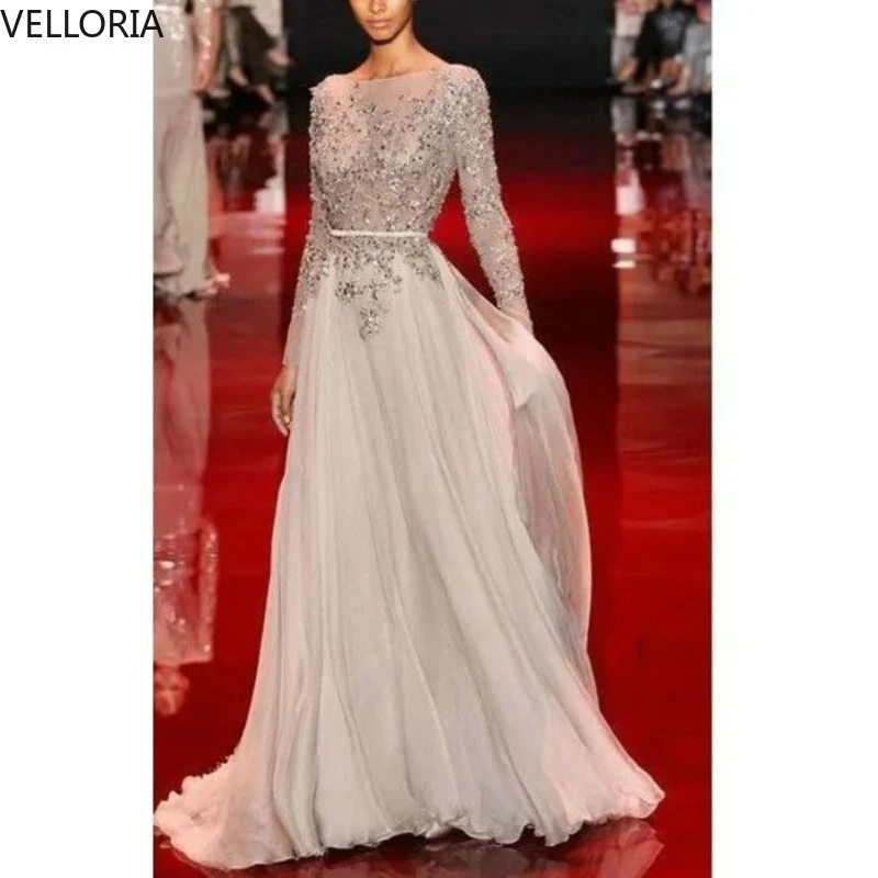 Elegant Long Sleeve Chiffon Evening Dresses A-Line Princess Jewel Neck Beadings Appliques Women Ball Gown Party Gown Customized
Elegant Long Sleeve Chiffon Evening Dresses A-Line Princess Jewel Neck Beadings Appliques Women Ball Gown Party Gown Customized