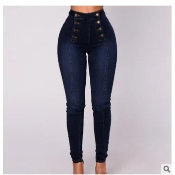 High Waist Casual Denim Pants Women's Elastic Double Row Multi-Buckled Slim Fit Long Trousers Fashionable Commute Style Black
High Waist Casual Denim Pants Women's Elastic Double Row Multi-Buckled Slim Fit Long Trousers Fashionable Commute Style Black