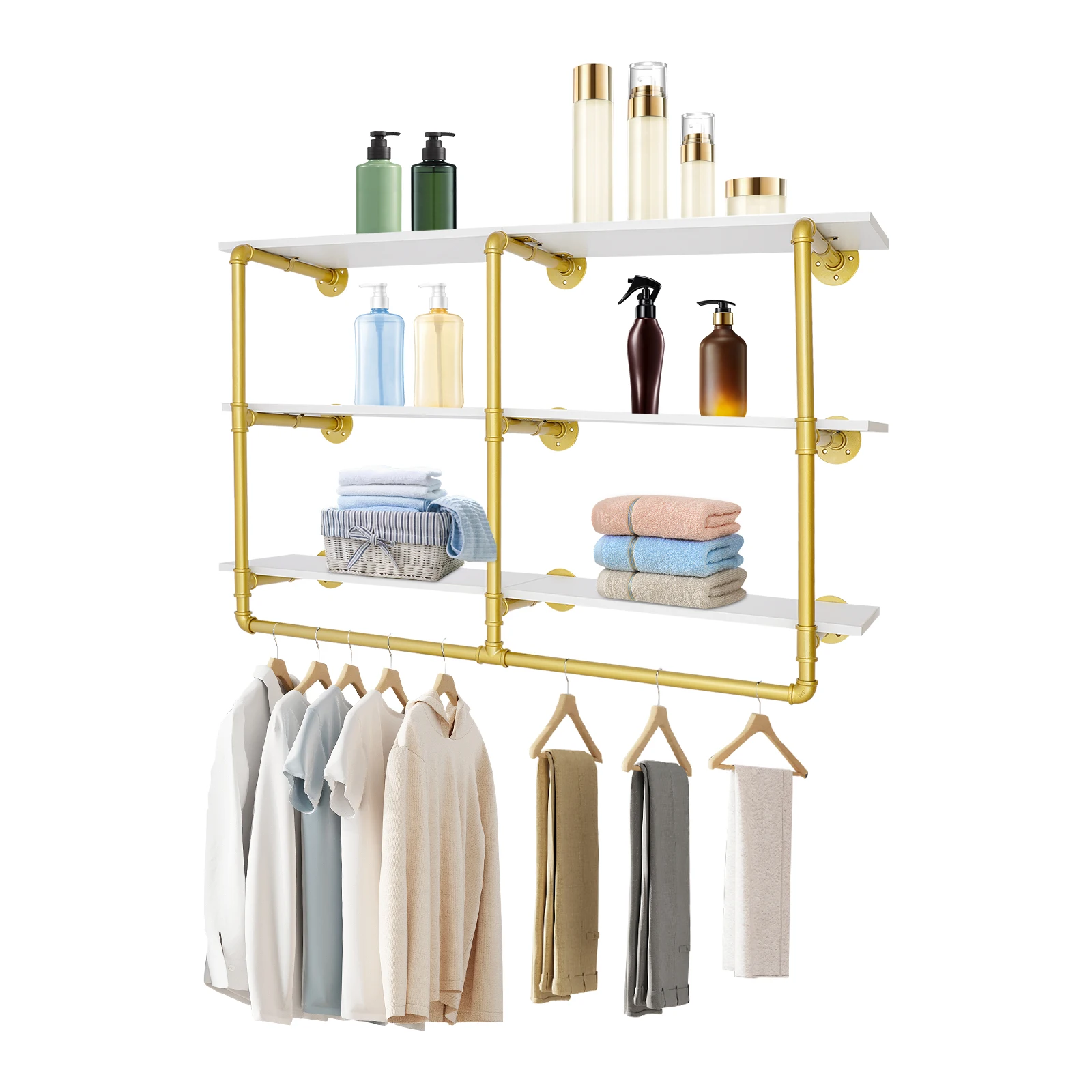 3-Tier Wall Mount Storage Shelf With Hanging Rod, Industrial Clothing Rack For Bedroom Office, Space Saving 45.7"
3-Tier Wall Mount Storage Shelf With Hanging Rod, Industrial Clothing Rack For Bedroom Office, Space Saving 45.7"