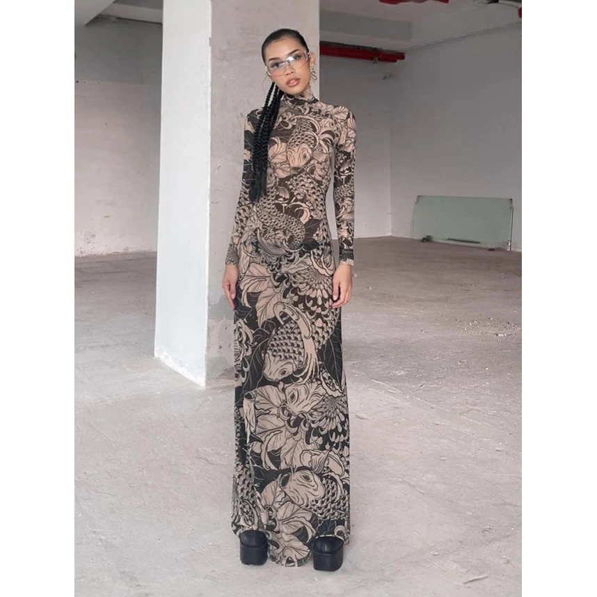 Slimming Mesh Print High Neck Bodycon Dress Women's Fashionable Summer New Arrival Hollow out Design Elegant Casual Dress
Slimming Mesh Print High Neck Bodycon Dress Women's Fashionable Summer New Arrival Hollow out Design Elegant Casual Dress