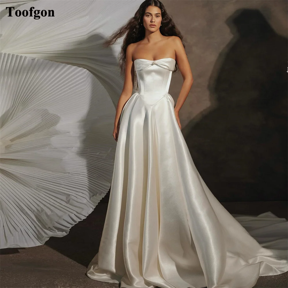 Toofgon A Line Satin Wedding Dresses Customized Strapless Dropped Waist Bridal Gowns Corset Back Formal Occasion Party Dress
Toofgon A Line Satin Wedding Dresses Customized Strapless Dropped Waist Bridal Gowns Corset Back Formal Occasion Party Dress