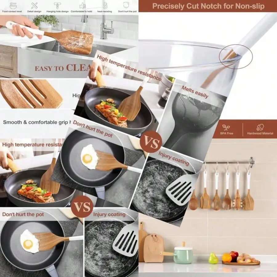 6-Piece Acacia Wood Cooking Utensil Set With Hanging Hole Non-Scratch Heat Resistant For Non-Stick Pans
6-Piece Acacia Wood Cooking Utensil Set With Hanging Hole Non-Scratch Heat Resistant For Non-Stick Pans