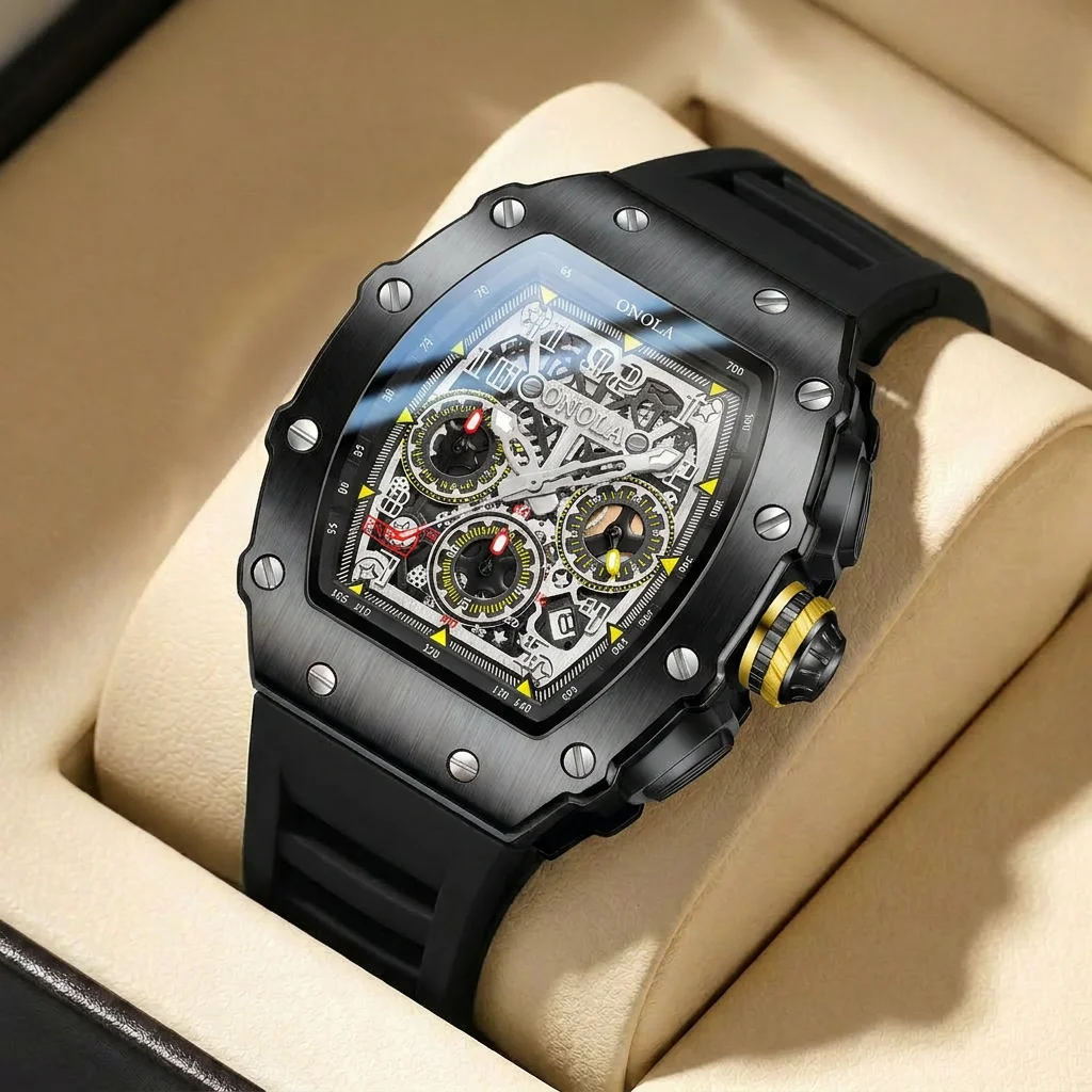 1pcs Men's black dial silicone strap vintage fashion tonneau skeleton sporty details Quartz Watch for business party holiday
1pcs Men's black dial silicone strap vintage fashion tonneau skeleton sporty details Quartz Watch for business party holiday