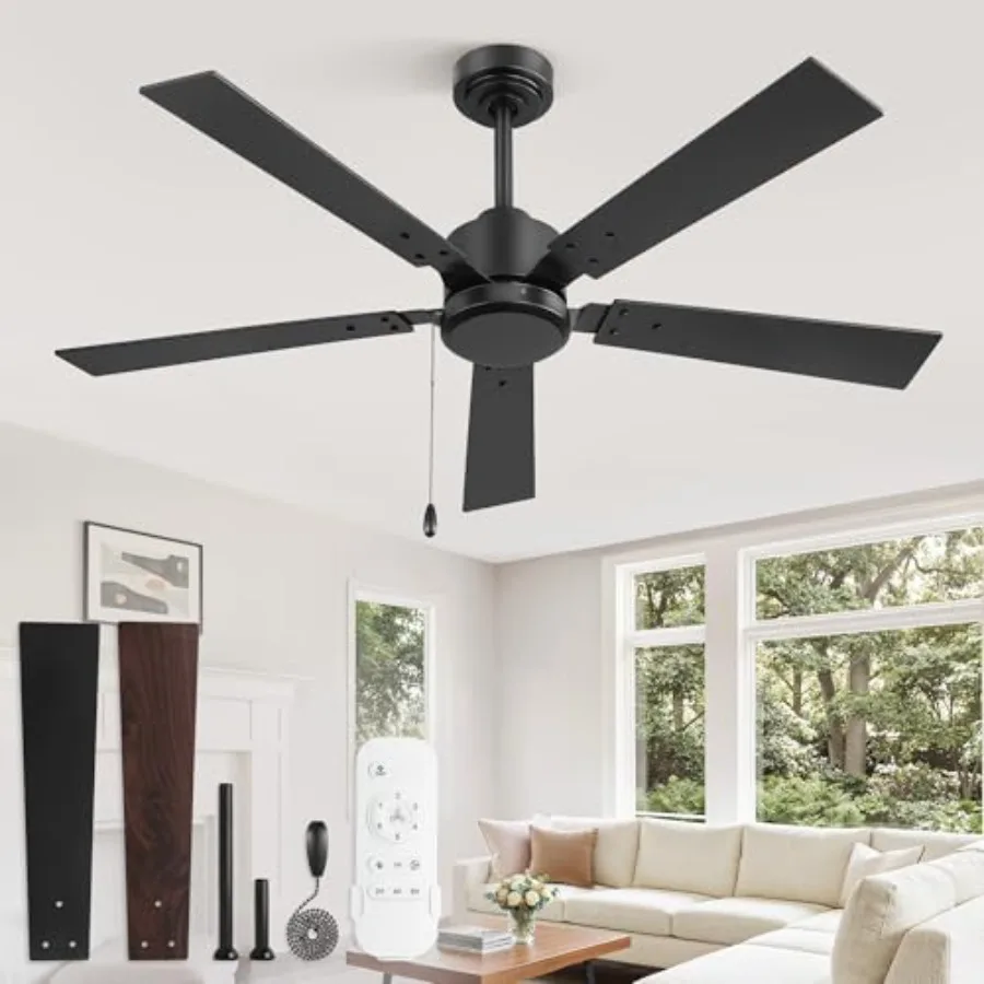 52 Inch Ceiling Fan for Bedroom and Living Room, Black Modern DC Motor Fan with Pull Chain and Remote, 6-Speed Quiet Indoor/Out
52 Inch Ceiling Fan for Bedroom and Living Room, Black Modern DC Motor Fan with Pull Chain and Remote, 6-Speed Quiet Indoor/Out